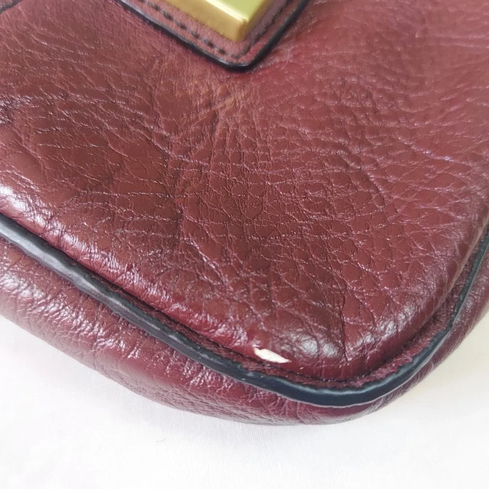 Calvin‎ Klein Burgundy Pebbled Faux Leather Wristlet Gold Hardware Bag